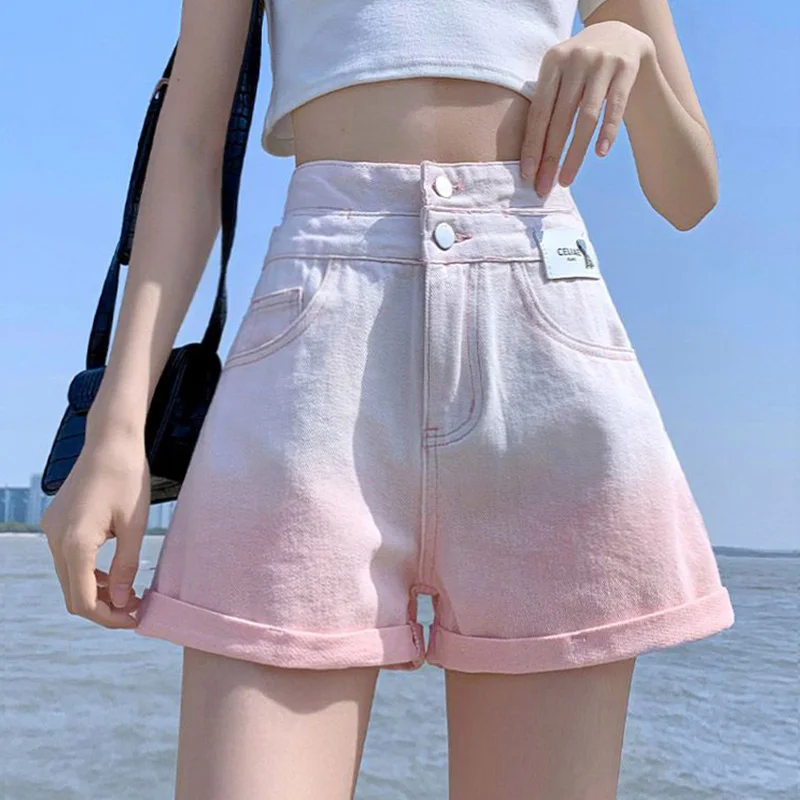 

2023 New Summer Fashion Patchwork High Waist Jeans Women Clothes Trend Buttons Shorts Femme Young Style Tie Dye Slim Straight