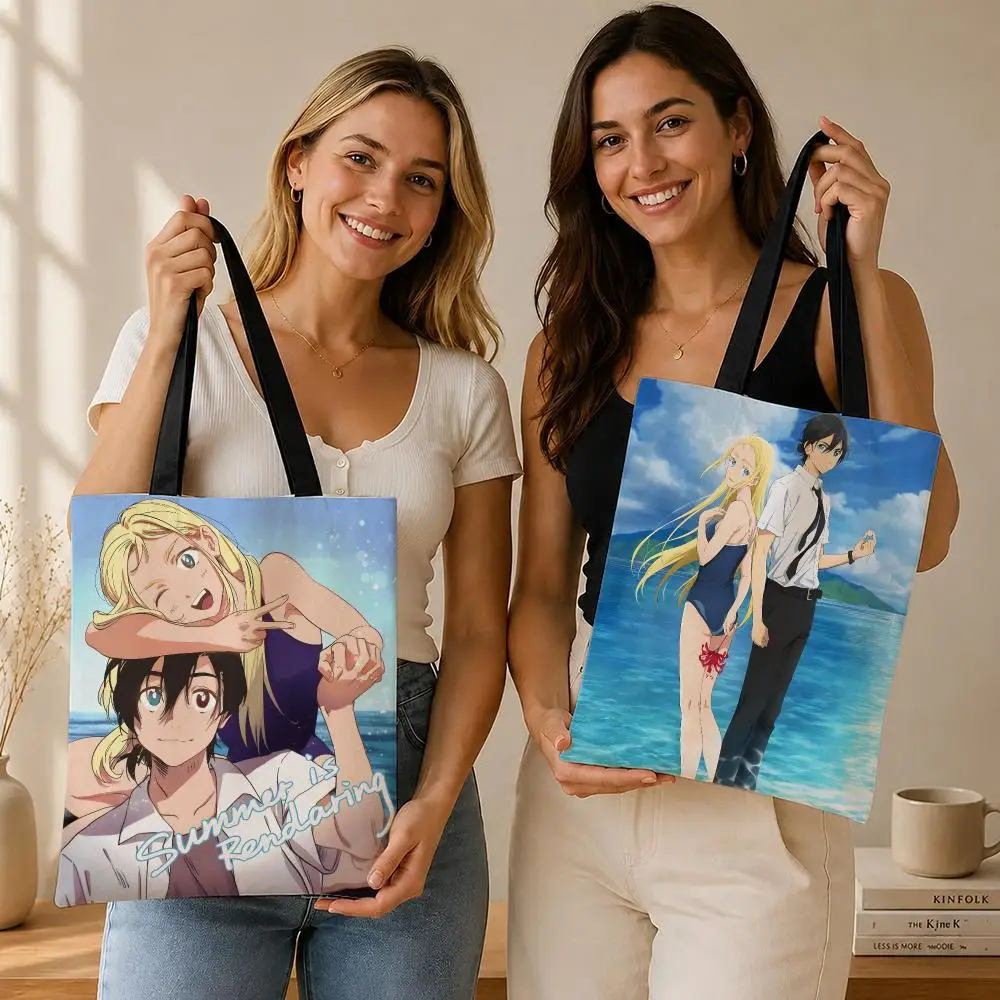 Anime Summer Time Rendering Storage Bags Canvas  bag, suitable for work, school, and daily commutes, reusable shopping bag