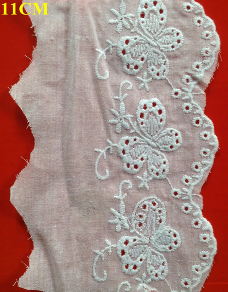 Top quality 11cm wide white 9088 cotton fabric base cotton butterfly image embroidery lace trim,XERY0206G