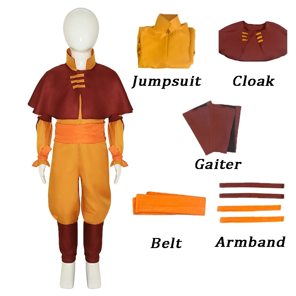 Anime Avatar：The Last Airbender Avatar Aang Cosplay Jumpsuit Suits Adult Kids Unisex Bodysuit Halloween Party Costume Accessory