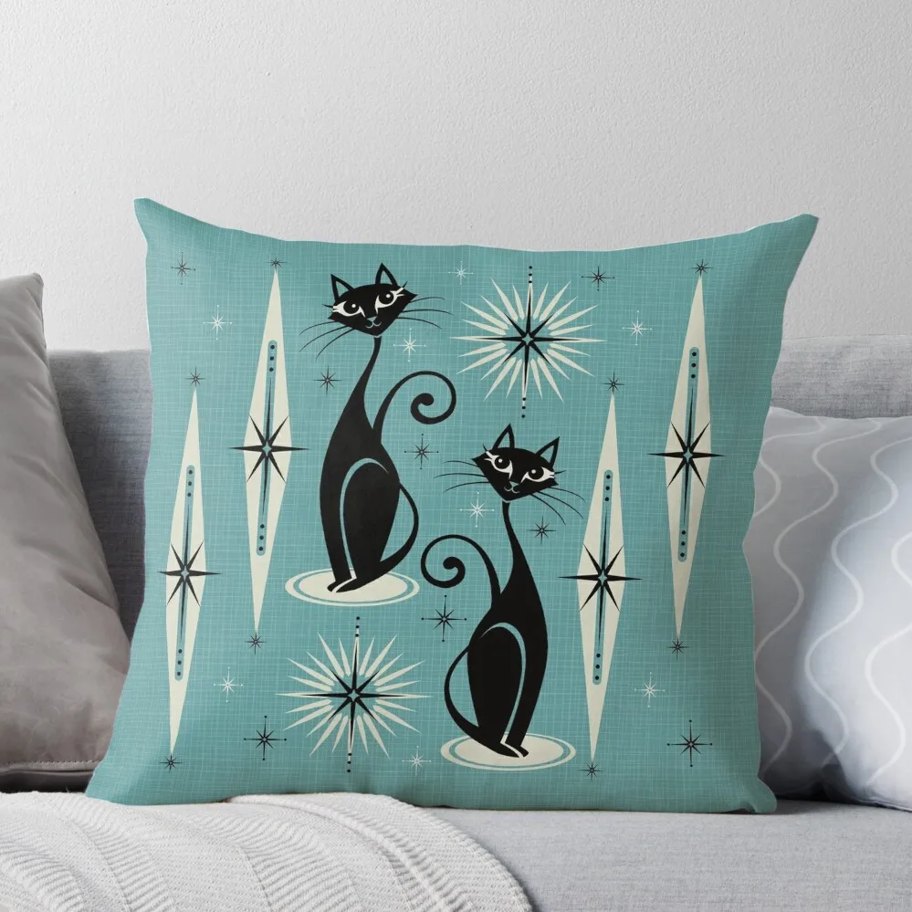 Mid Century Meow on Blue - Large Scale Throw Pillow Elastic Cover For Sofa Cushion Covers For Living Room Couch Cushions