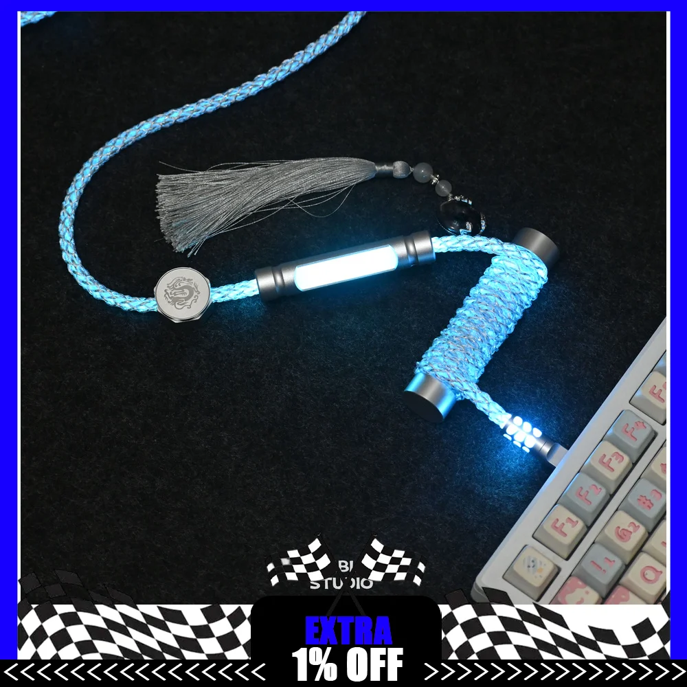 Tumbler Studio Silver Dragon V2 One-to-Two 8K Full Lighting Single Crystal Copper Custom Mechanical Keyboard Aviator Cable