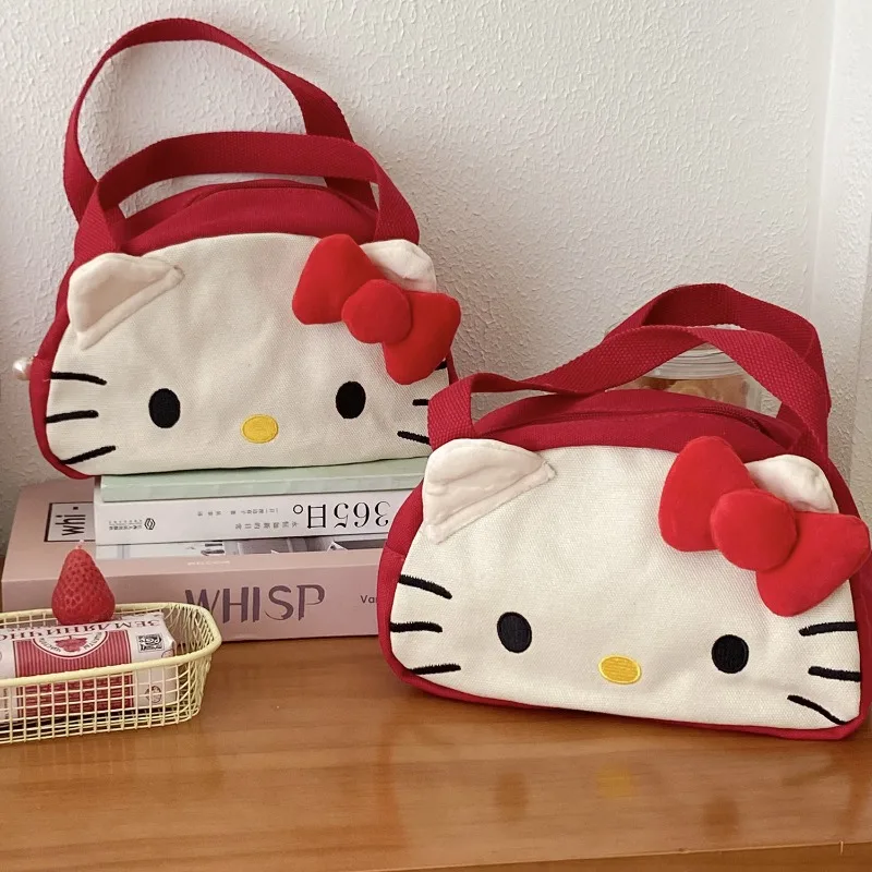 

Cute Hello Kitty Red Handheld Toilet Bag for Women Fashion Cartoon Cat Girl Heart Japanese Portable Canvas Makeup Bag Wholesale