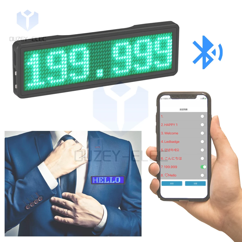 Bluetooth LED Name Badge DIY Programmable Scrolling Message Board Mini LED Display HD Text Digits Pattern Display for Party Shop