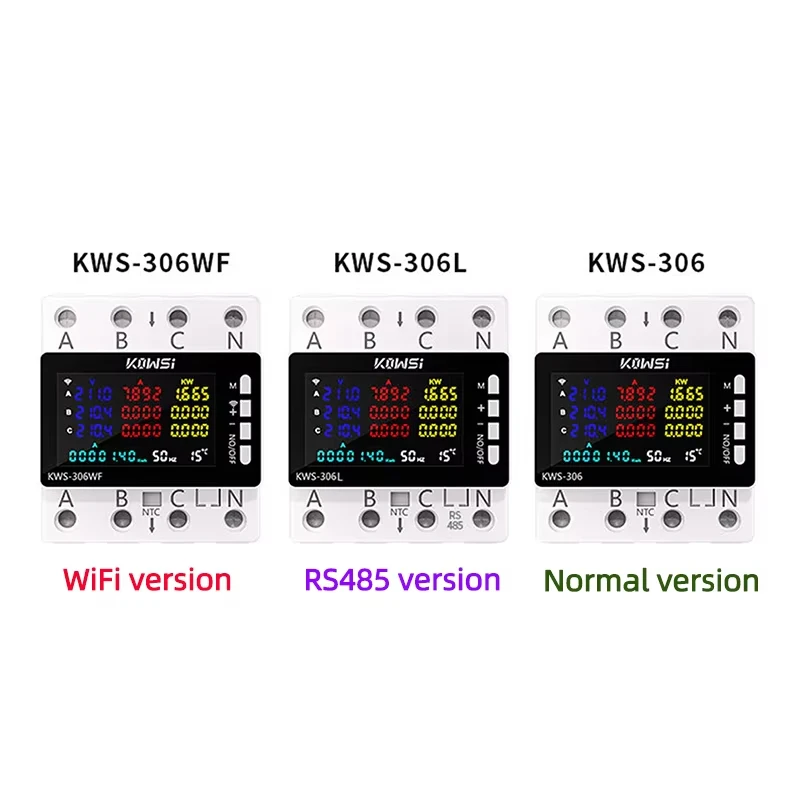 KWS-306 투야 와이파이 전력 에너지 미터 AC 모니터 AC 85-290V 80A 3상 4선식 DIN 레일 과전압 저전압 보호기 전기