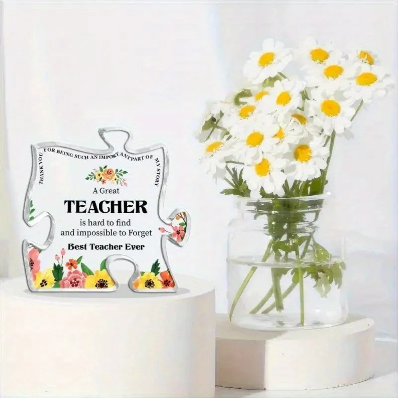 Brand Teacher Acrylic Plaque Floral Tribute Inspirational Quote Desk Shelf Decor Durable Classroom Ornament Memorable Gift