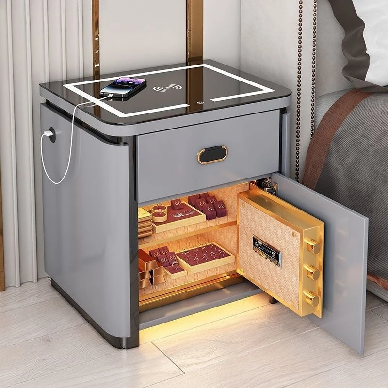 Smart wireless charging, bedside table, safe, integrated invisible multi-function, fingerprint unlocking, bedroom safe with lock