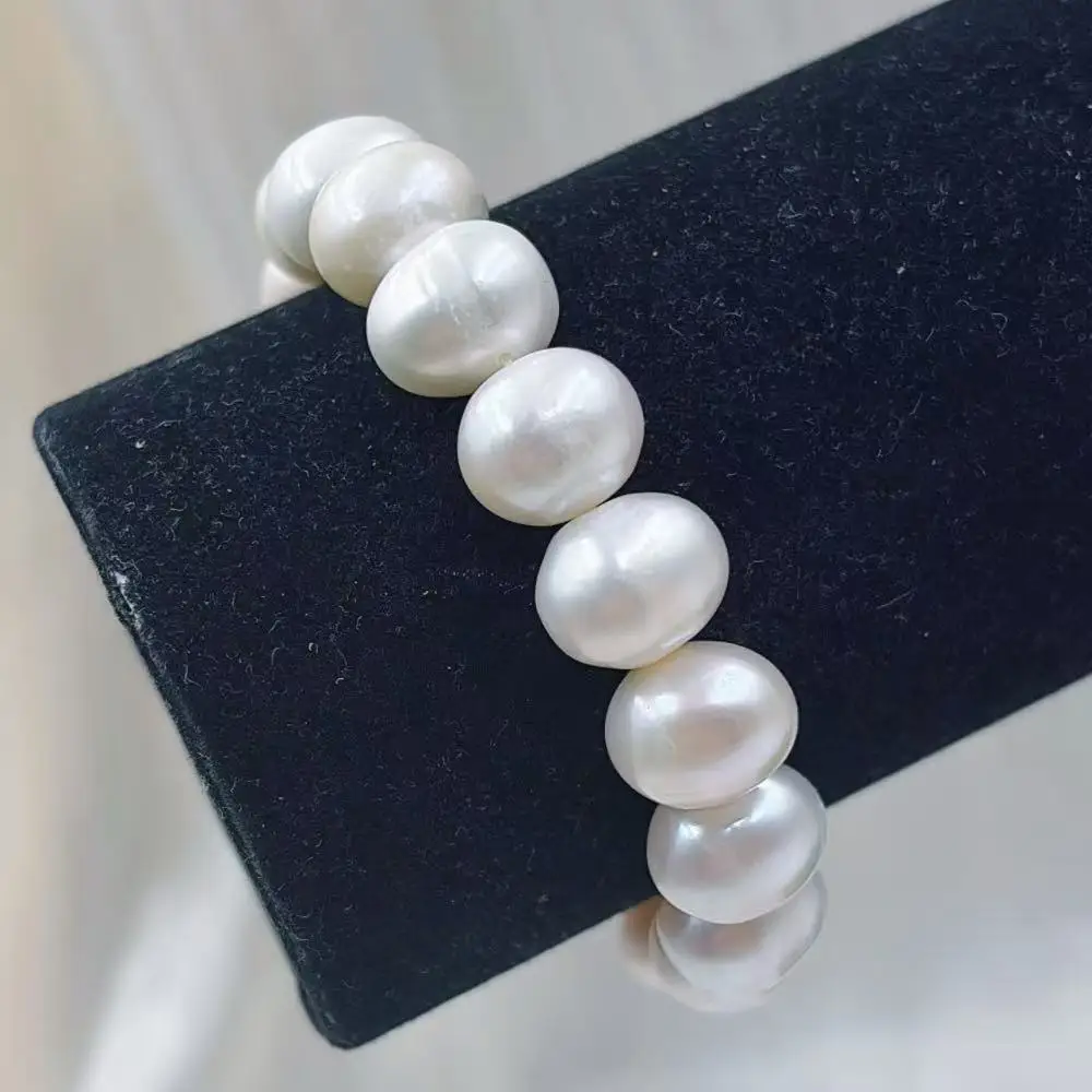 10X12mm AAA Grade White Genuine Natural Freshwater Pearl Women Fashion Jewelry Bracelet
