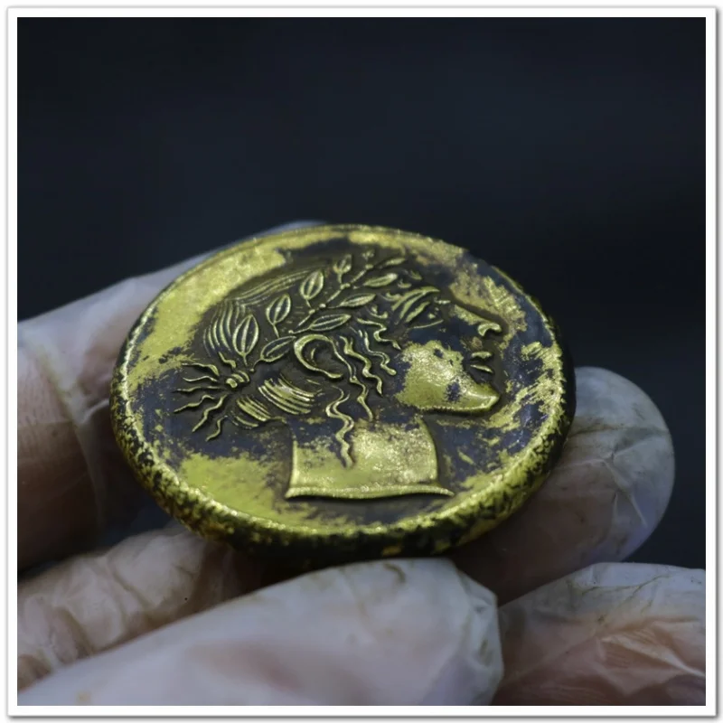 Solid gilded gold , ancient Greek , foreign replica commemorative coin