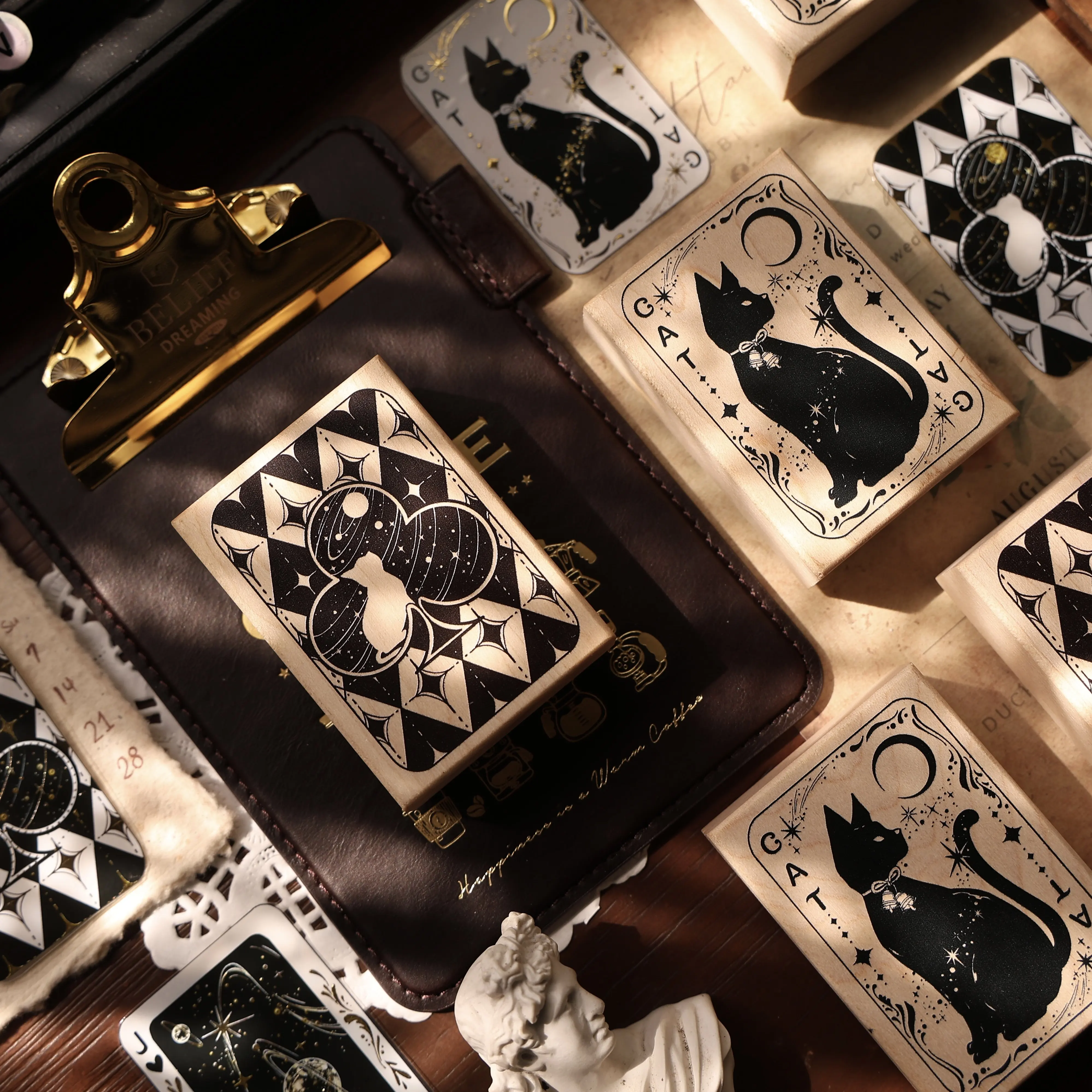 YiEr Studio Vinatge Cat Moon Star Wooden Rubber Stamp for DIY Scrapbooking Photo Album Card Making