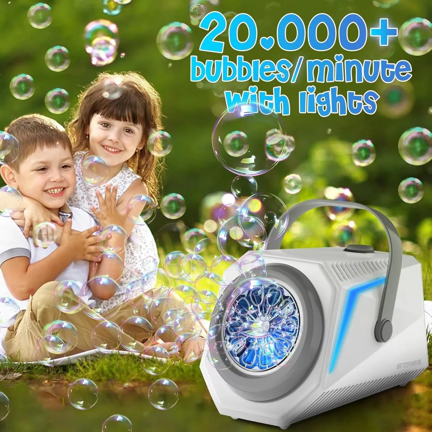 Bubble Machine พร้อมรีโมทคอนโทรล 10 หลุมไฟฟ้าอัตโนมัติ Bubble Blower พร้อมโคมไฟของเล่นสําหรับงานแต่งงานกลางแจ้งของขวัญ