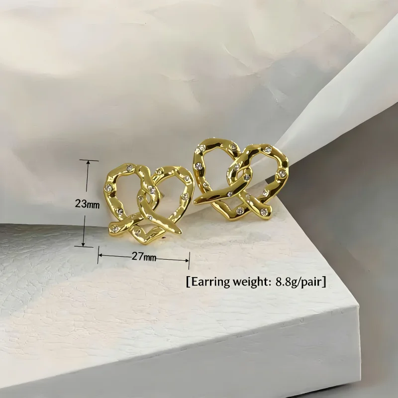 Adorable Knotted Heart-Shaped Earrings 18K Gold-Coated Zirconia Butterfly Design for Women And Young Girls