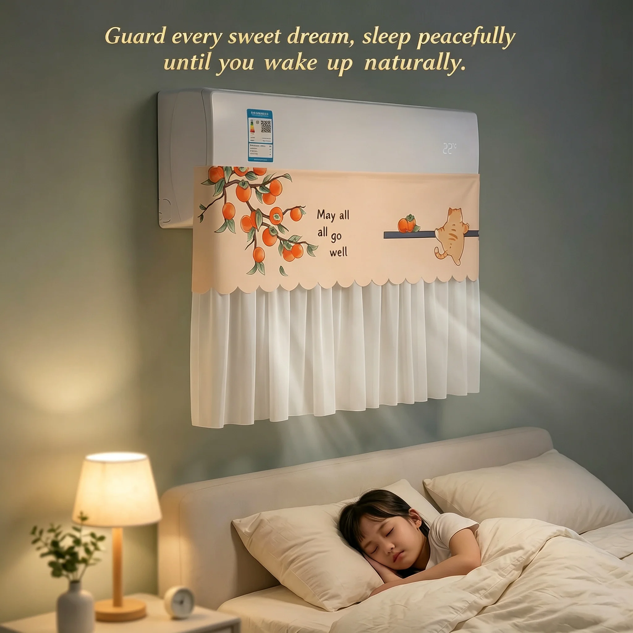 Cute Cartoon Animal Print Air Conditioner Wind Shield, Prevents Direct Blowing, Enhances the Appearance of Wall-Mounted Units, Dust Cover, Soft White Sheer Fabric Light-Transmitting Wind Shield, No-Drill Hanging Air Conditioner Wind Deflector, Prevents Direct Cold Air Blowing, Decorative Fabric Wind Shield for Air Conditioners