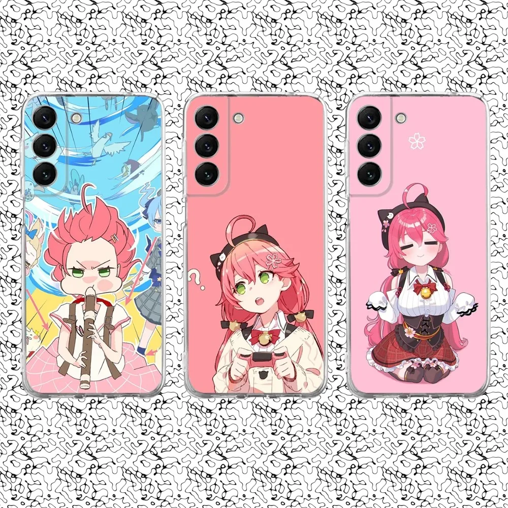 Pink S-Sakura Miko Phone Case Silicone For Samsung S30,23,21,22,20 FE lite,S10,9,PIus Note20ultra Soft Transparent