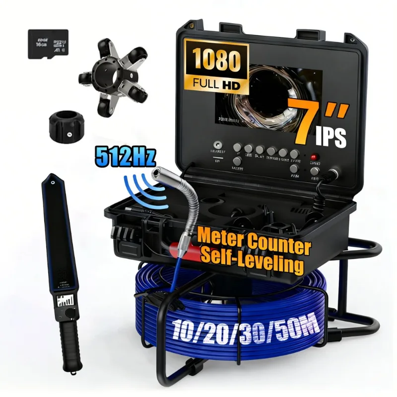 Sewer Inspection    -512Hz Self-Leveling Sewer    with Meter Counter, HD       with 12 LEDs 4500mAH