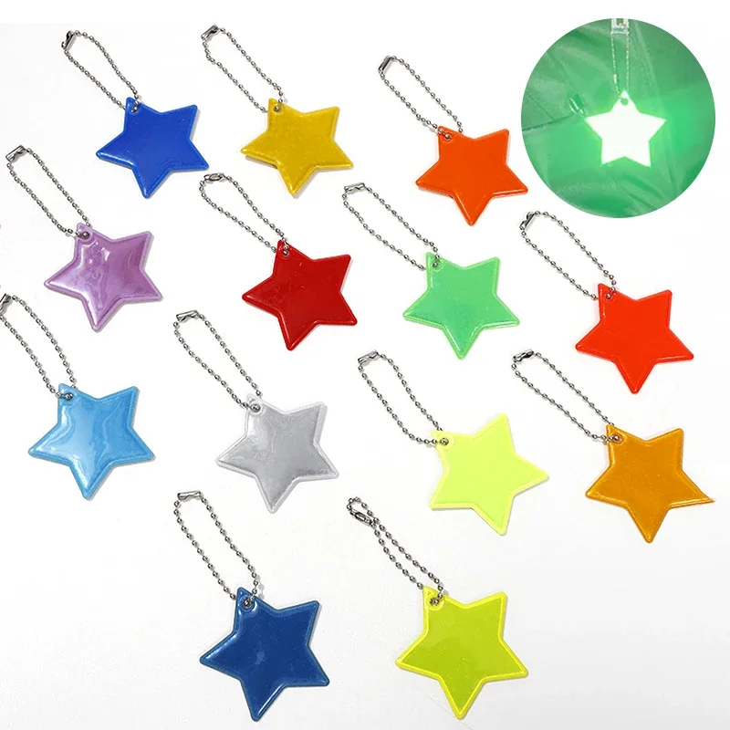 8Pcs Child Safety Reflectors Keyrings Stars Gear Backpacks Strollers Jackets Safe Star Gear Reflective Pendant Keychain Bag