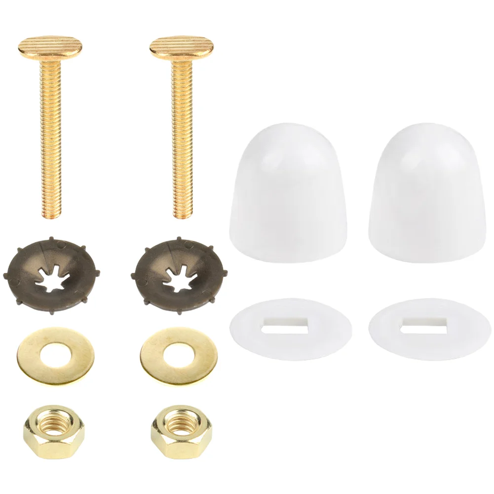 Toilet Flange Bolt Kit Complete Replacement Hardware with T Bolts Foot Screws Gasket Decorative Covers Gold Color