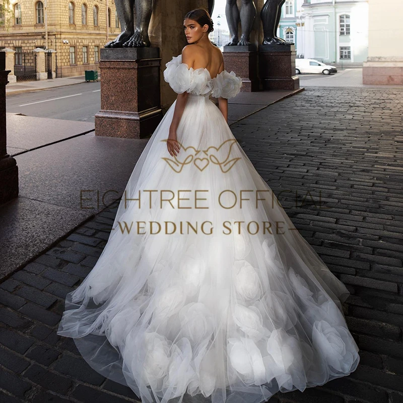 Eightree White A-Line Wedding Dresses Women Off The Shoulder Flower Bridal Dress Princess Wedding Ball Prom Gowns Custom Size