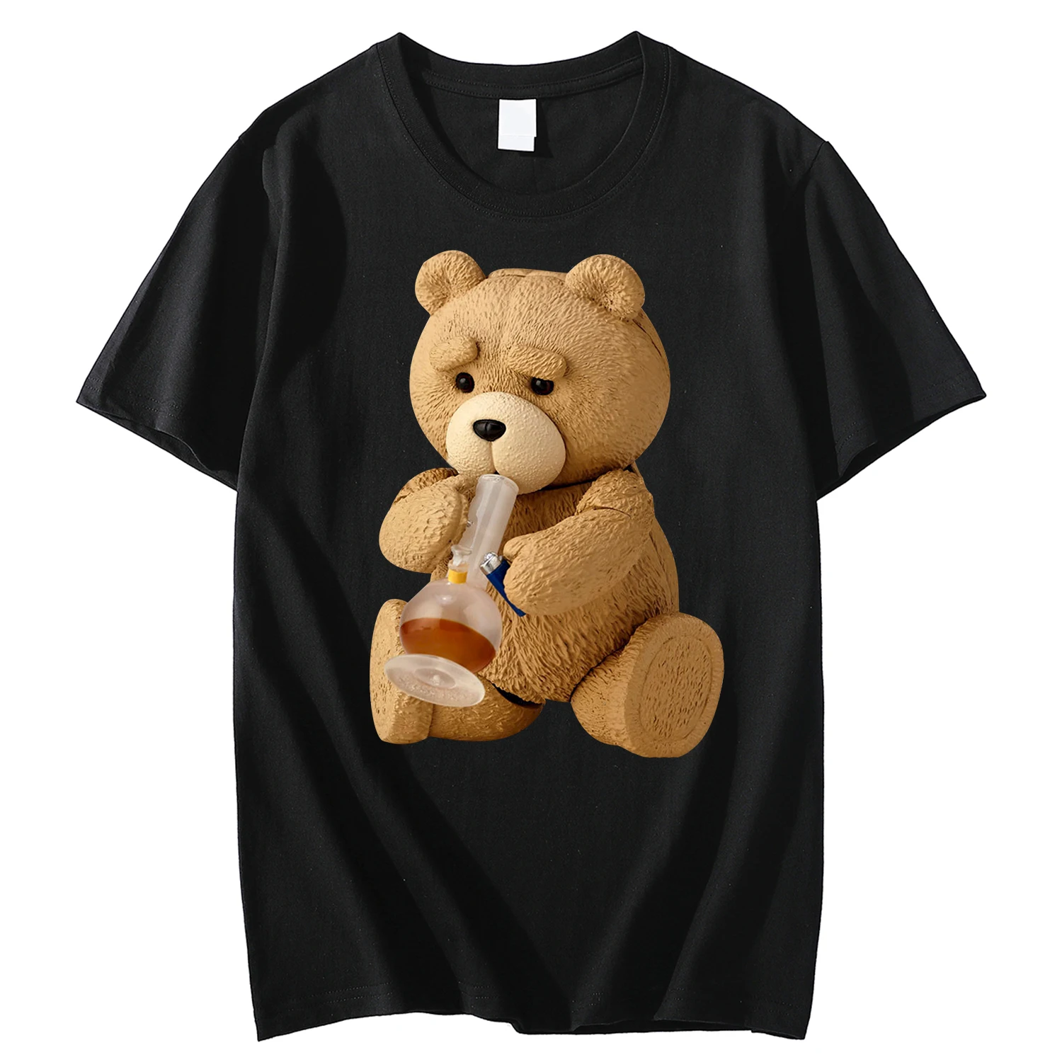 Men\'s Printed Lovely Ted Bear Smoking Poster T Shirts Summer Short Sleeve 100% Cotton OversizedT-shirt Cool Tees Tops Streetwear