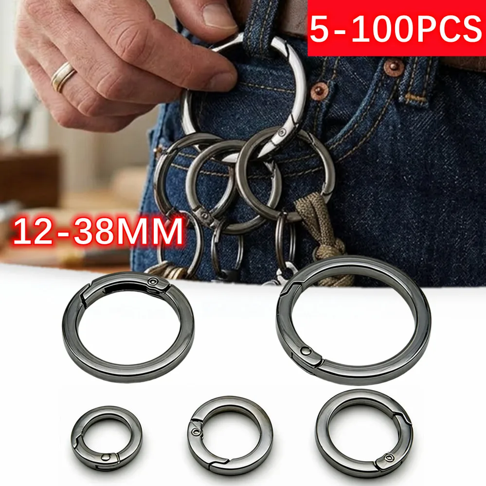 5/10/20/100Pcs 12-38mm Metal O Ring Spring Clasps Openable Round Carabiner Snap Hook Keychain Bag Clips Jewelry Bags Accessories