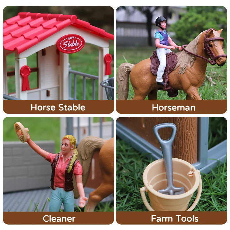 Oenux-Simulação Funny Farm Animal Toy Set para Crianças, Action Figures Playset, Cavalo Estável Agricultor Cow Rabbit Model, Xmas Education Toy Gift