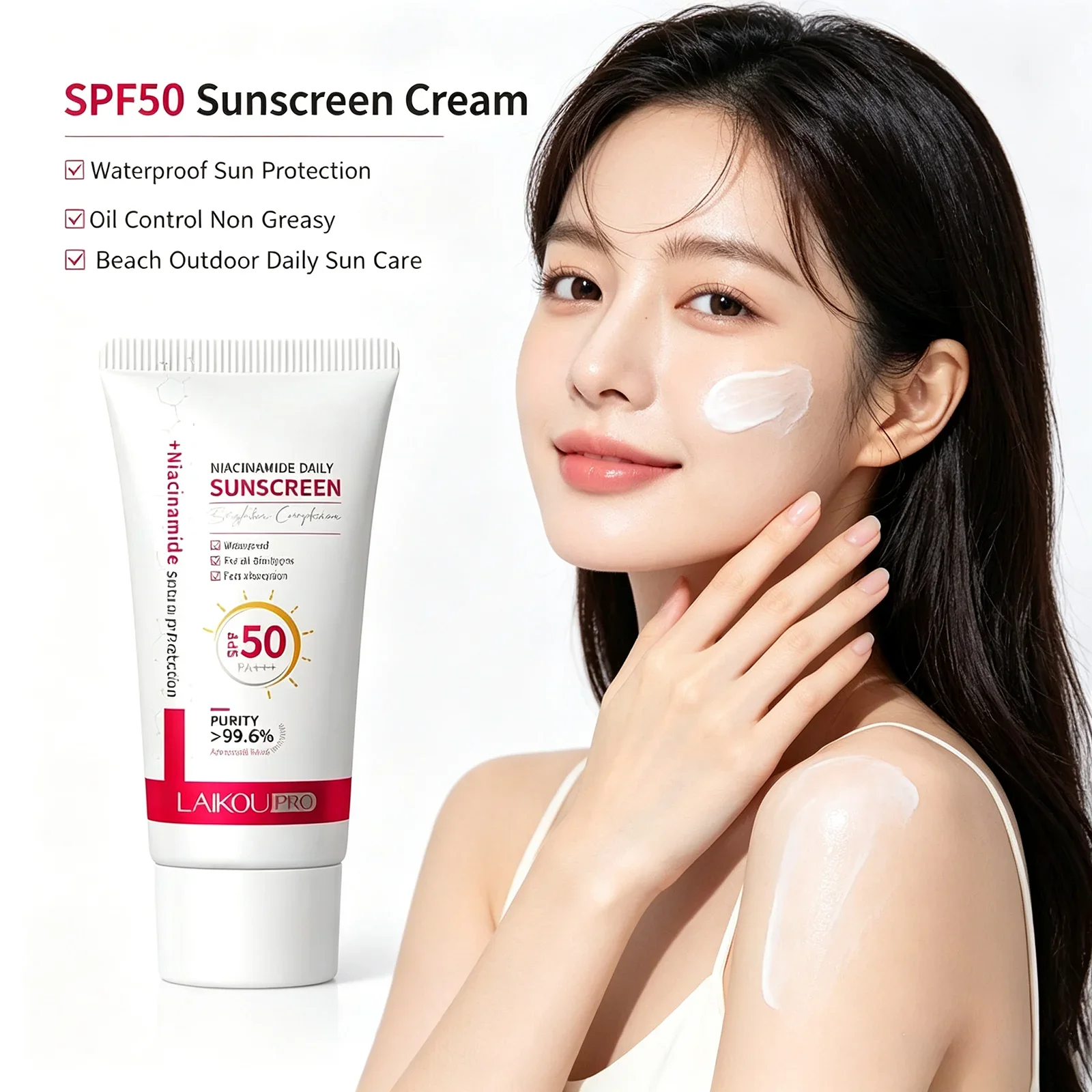 Laikou Pro Niacinamide Sunscreen SPF50 PA+++ Waterproof Daily Sun Protection Lotion, Suitable for All Skin Types, 50g