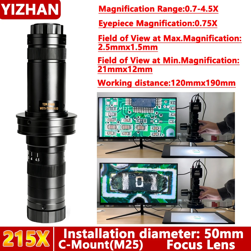 �y�Z�[�����zYIZHAN 215X �����������Y�AC �}�E���g (M25) �t�H�[�J�X�����Y�A50mm ���t�����a�J�������w�����Y�A15cm �쓮����