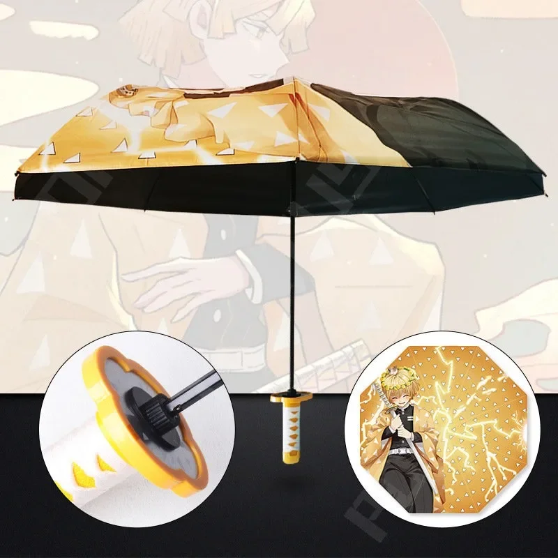 Demon Slayer Katana Umbrella Wind Rain Folding Parasol Kimetsu No Yaiba Tanjirou Shinobu Japanese Sword Umbrellas Anime Gifts