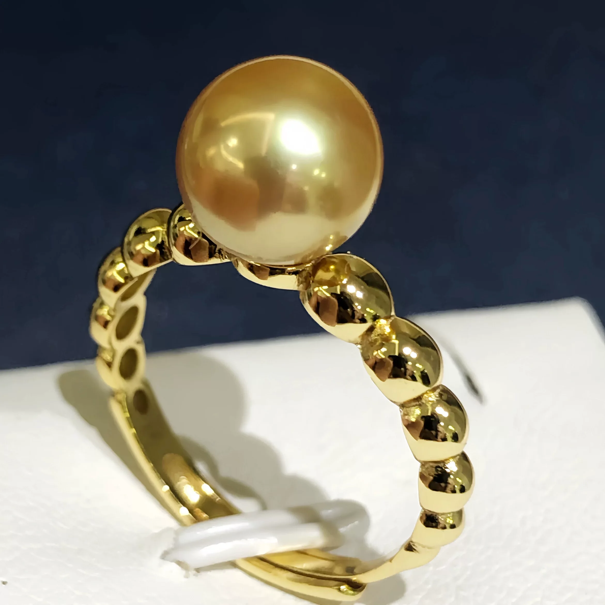 Natural South Sea Golden Pearl Bubble Ring 925s/Adjustable Ring AAAA 10-11mm/11-12mm