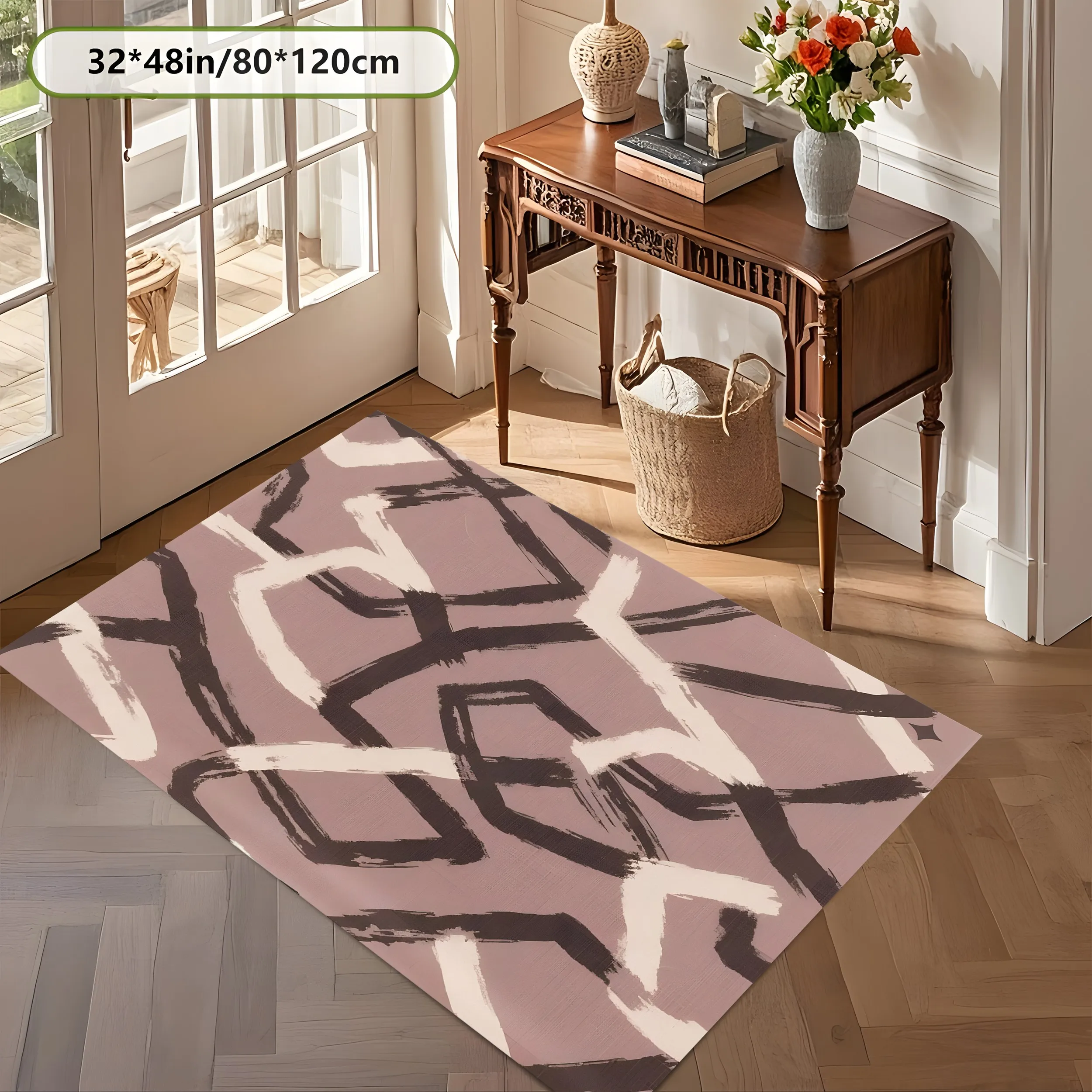 2D Hand Painted Geometric Pattern Rug Minimalist Wabi Sabi Style Living Room Bedroom Carpet