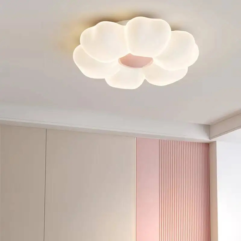 New Cream Creative Flower Led Ceiling Lamp Eye-protecting Warm And Romantic Bedroom Lighting Children's Room Ceiling Light
