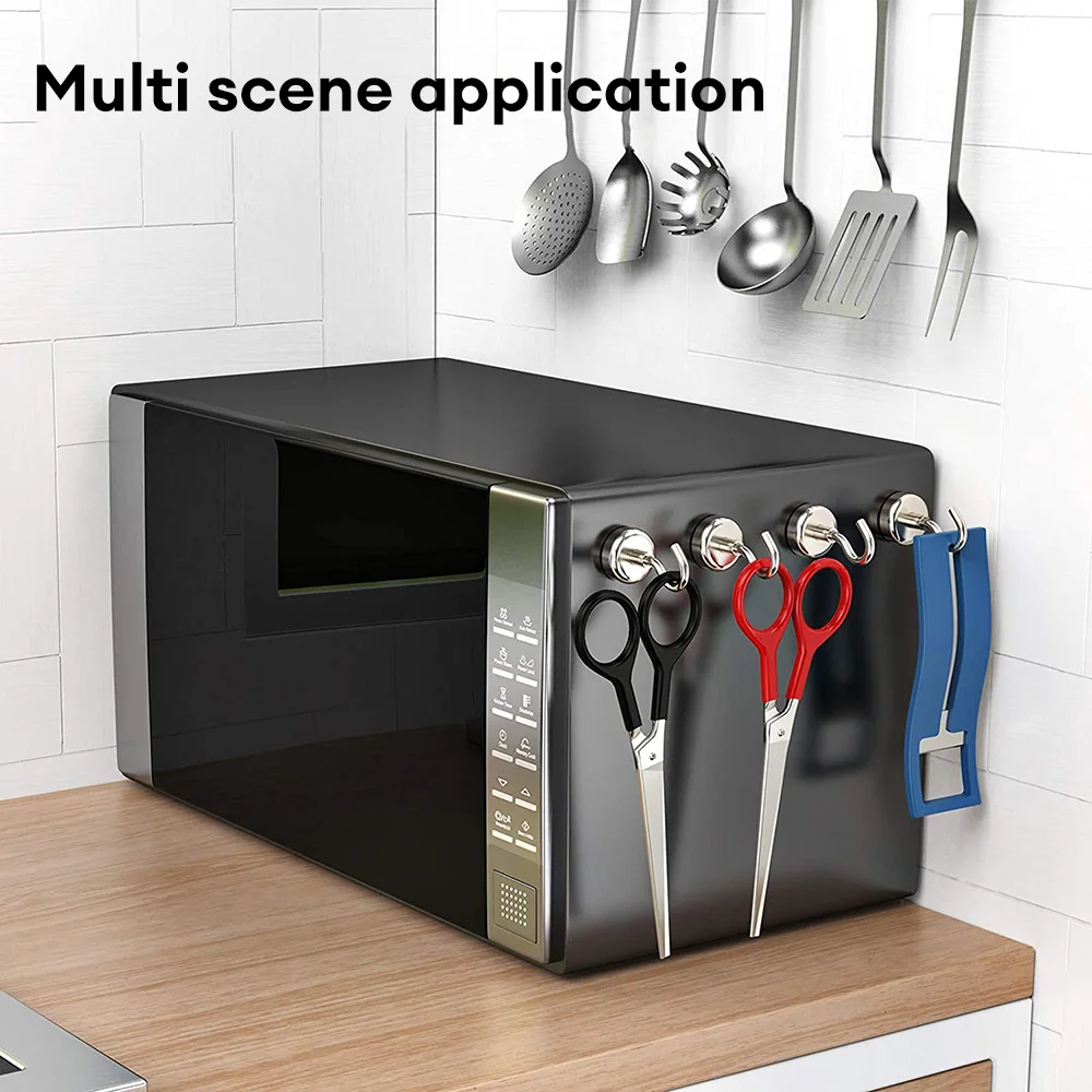 10pcs Strong Magnetic Hooks Multi-Purpose Magnet Hook Hanger for Home Kitchen Bar Key Coat Decorative Storage Hook