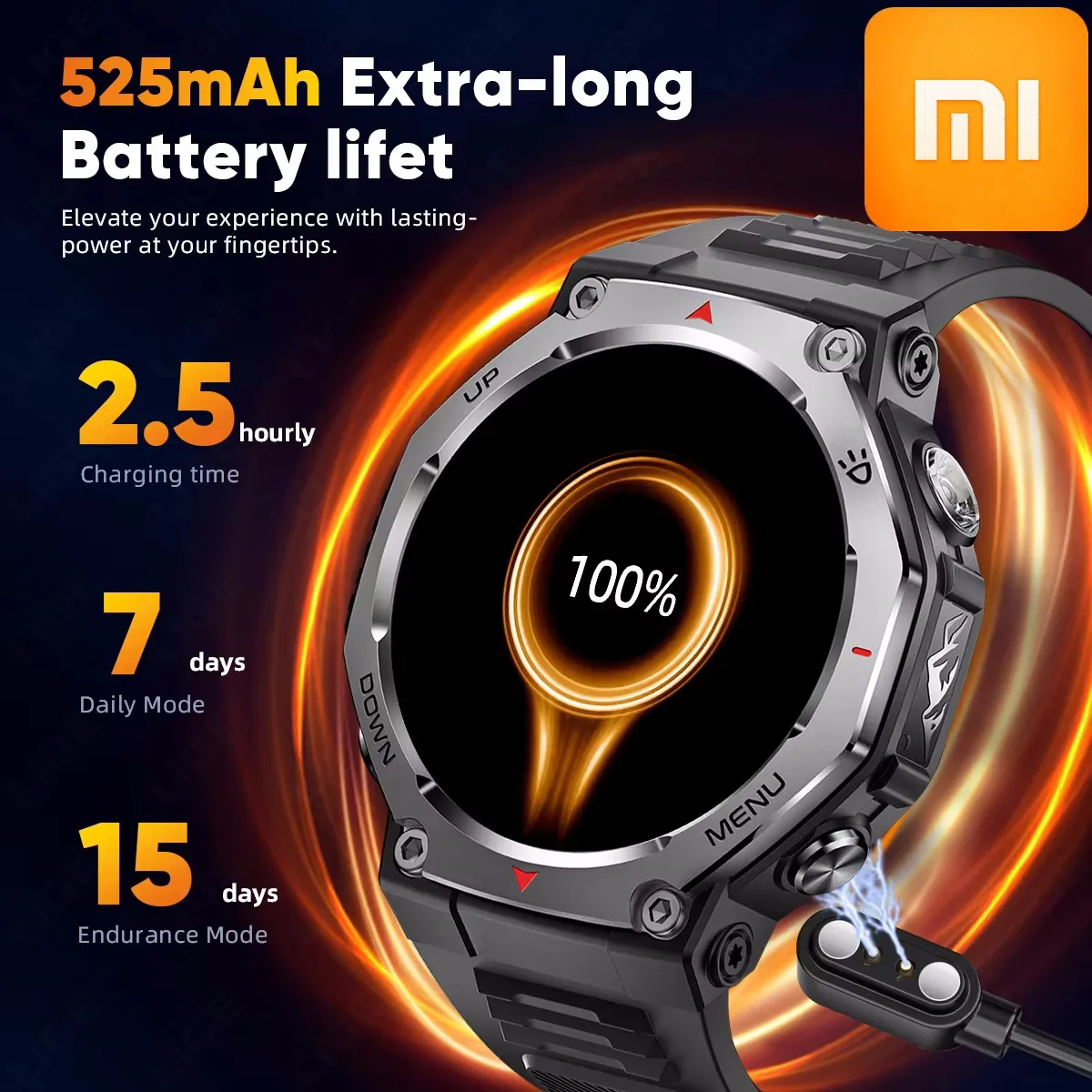Xiaomi Smart Watch Męski Zegarek Sportowy Outdoor 5ATM Wodoodporny Ekran AMOLED Latarka UV Połączenia Bluetooth Smartwatch Duża Bateria 525mAh