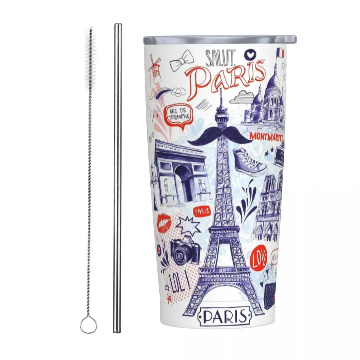 E-Eiffel Towers Stainless Steel Tumbler Paris Travel Mugs Cup 20oz Thermal Mug Portable Cold Drink Milk Tea Water Bottle