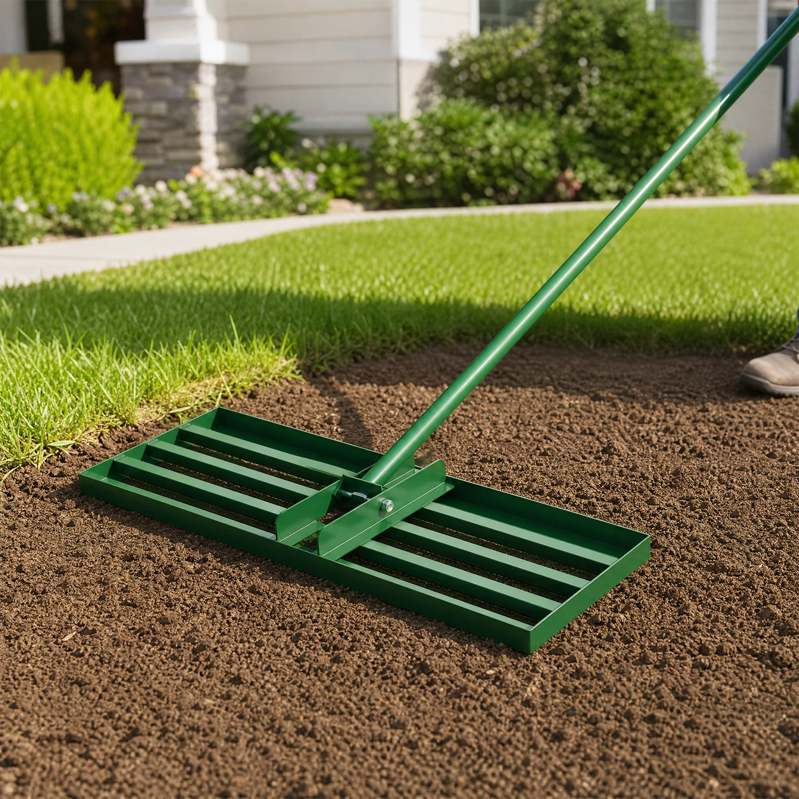 Image of Rasen-Nivellierrechen 75 x 25 cm mit 2 m verstellbarem Griff – ein glatterer, stabilerer Nivellierrechen zum Nivellieren von Rasen, Erde, Sand, Oberboden und