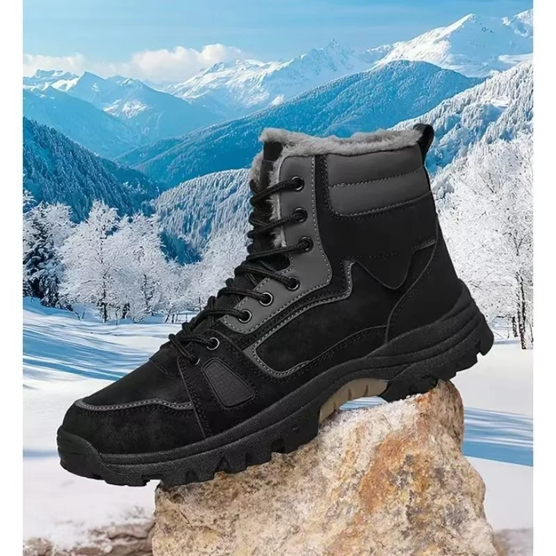 Botas de nieve altas de cuero para hombre, suela gruesa, antideslizantes, impermeables, de felpa gruesa, cálidas, de algodón, para invierno, 2024