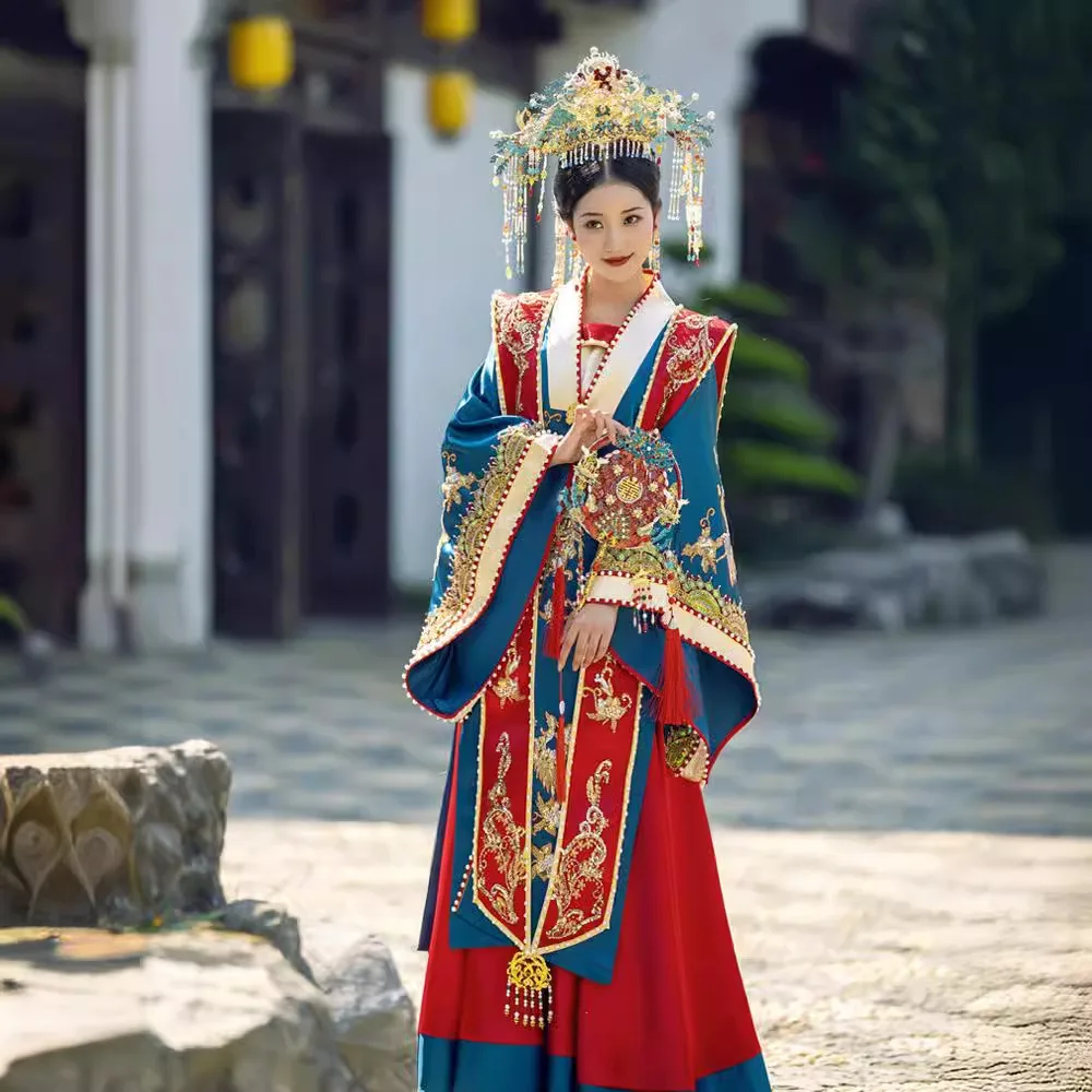 Song Hanfu Abiti da sposa 2024 Nuovo abito da sposa cinese di lusso di fascia alta una coroncina e abiti Coppia Xiuhe