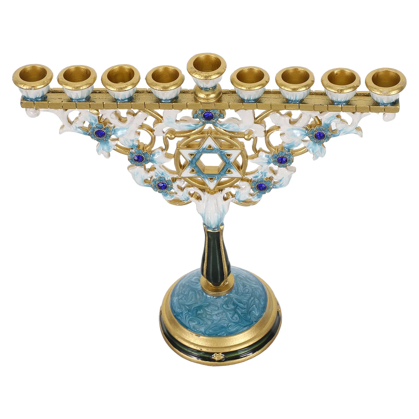 Enamel Hanukkah Menorah 9 Branch Vintage Holder Jewish Decoration Religious Candlesticks Shabbat Table Centerpiece