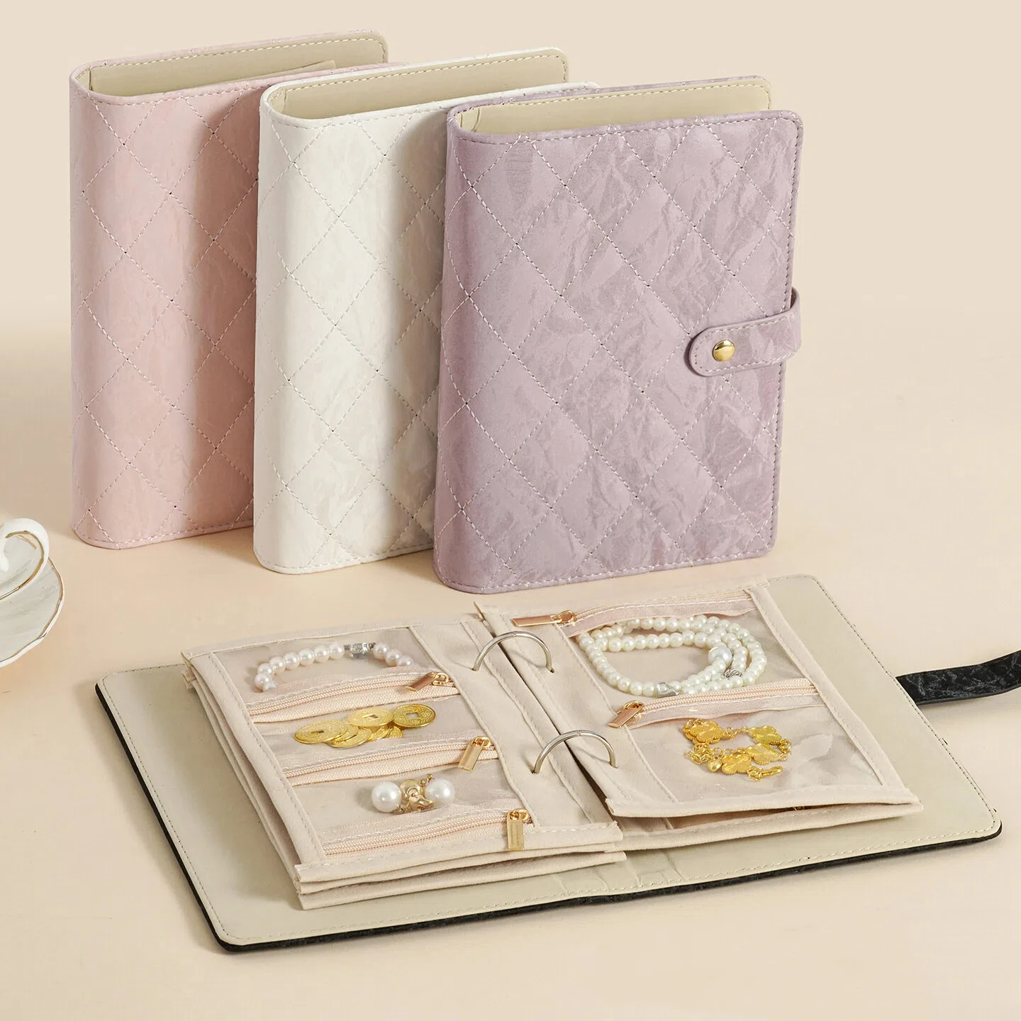 

PU Leather Jewelry Zipper Pockets Jewelry Packaging Box Velvet with Zipper Necklace Binder Storage Book Luxury Clear Pockets