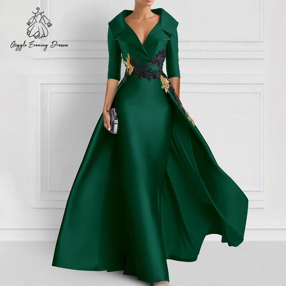 

Emerald Green Saudi Modest Evening Dress 3/4 Sleeve Mermaid Formal Gown Dubai Party Dress Elegant Mother Bride Dress Customized