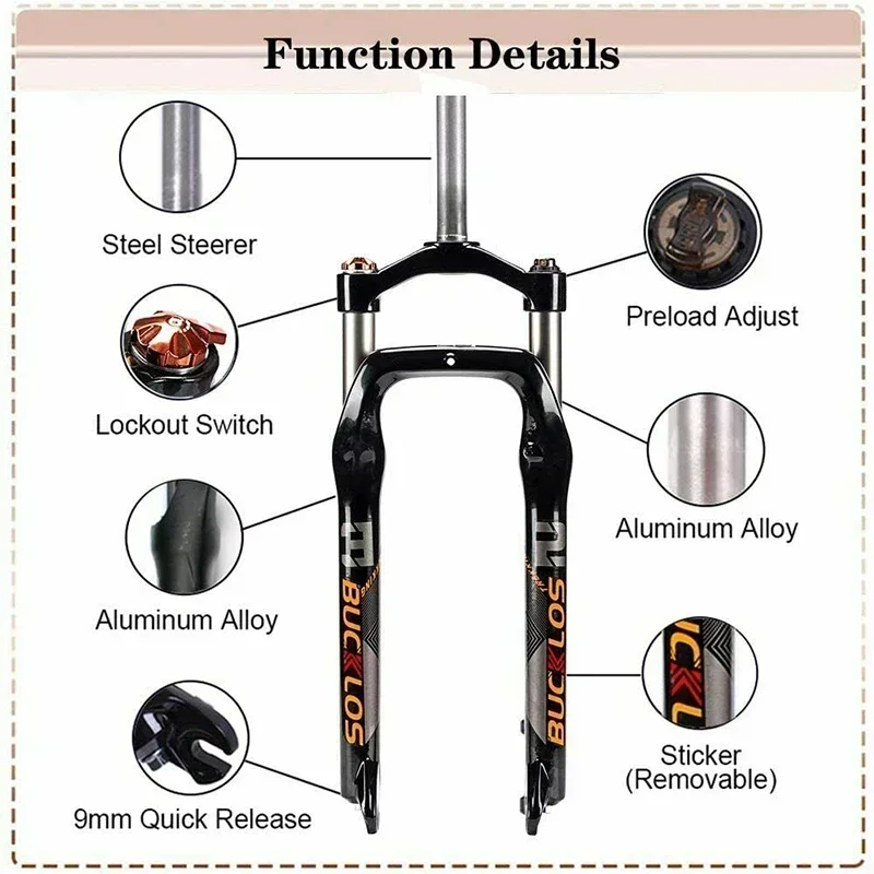 BUCKLOS-26x4.0 Fat Bike Fork, 100mm, Preload Adjust, Suspensão Fork, Neve e Mountain Bike, Acessórios de ciclismo