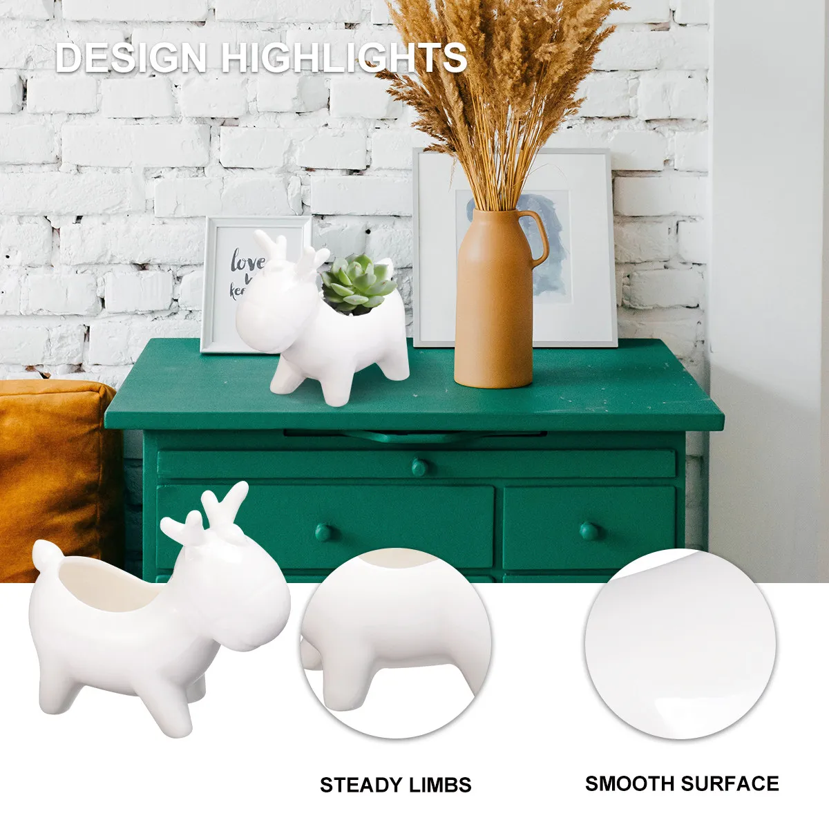 Elegant Ceramic Deer Shape Succulent Plant Container Compact Flower Pot for Indoor Desk Decor Office Home Window Garden Flower