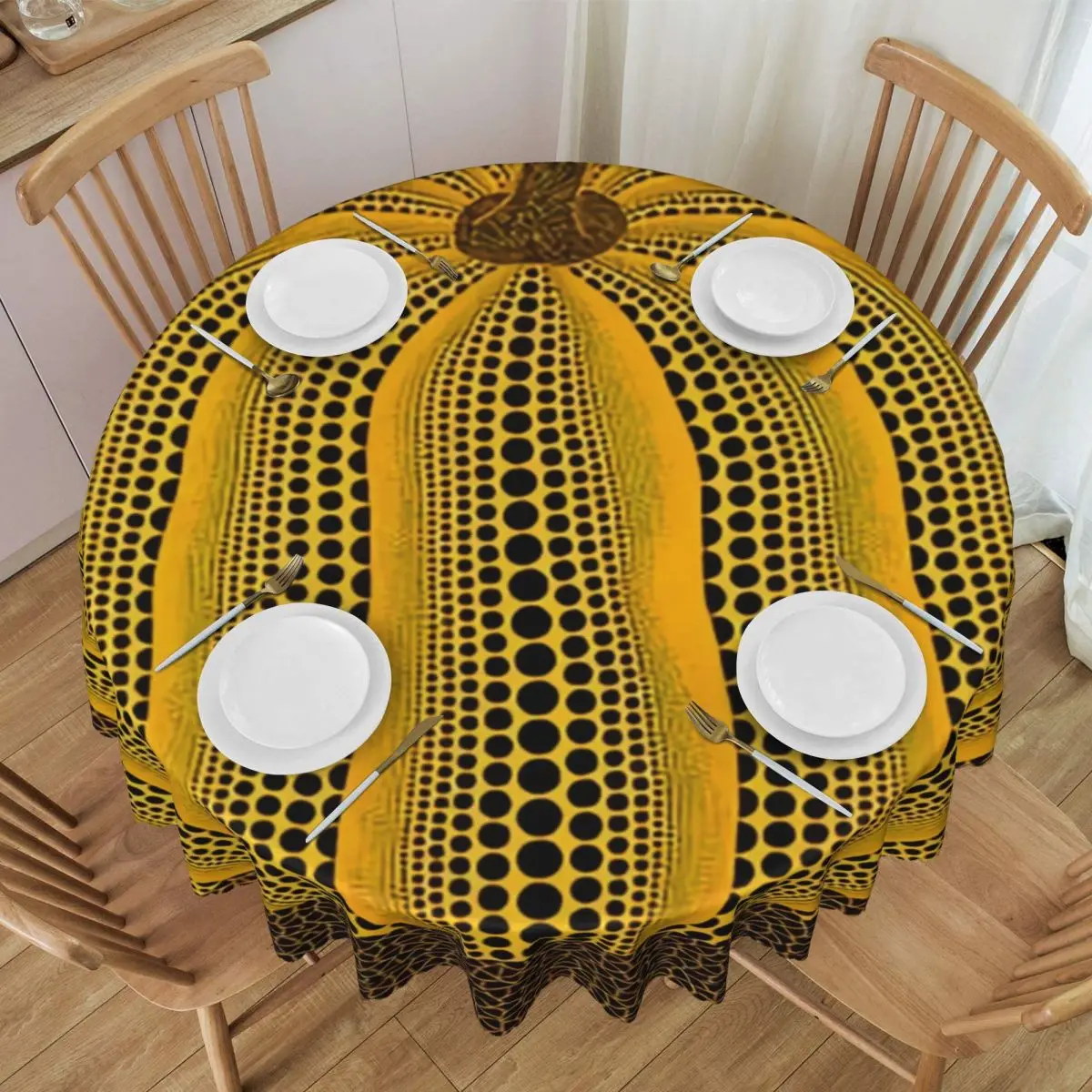 Custom Yayoi Kusama Pumpkin Tablecloth Round Oilproof Abstract Art Table Cover Cloth for Party 60 inches