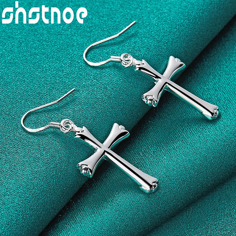 

925 Sterling Silver Christianity Cross Drop Earrings For Women Party Engagement Wedding Birthday Gift Fine Fashion Charm Jewelry