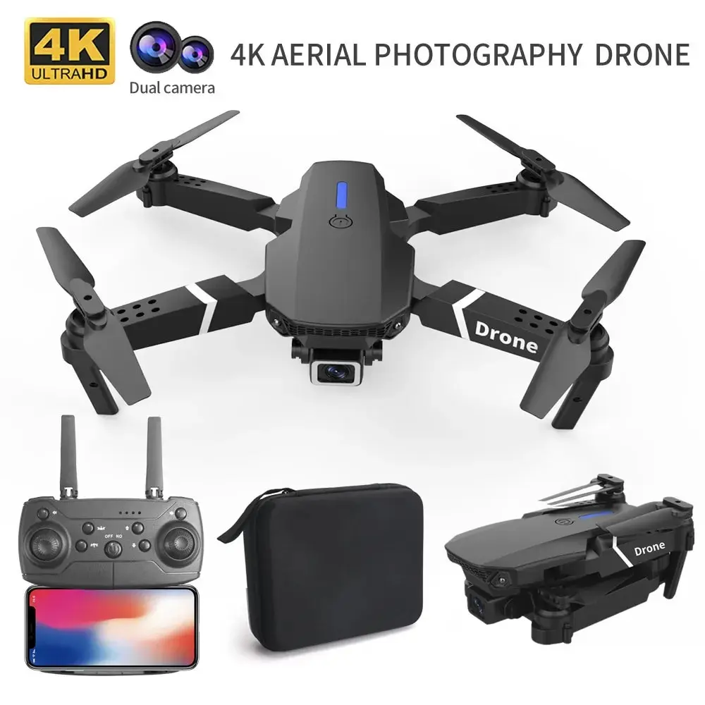 전문가용 E88RC 미니 드론, 4K HD 카메라, 와이파이 FPV, 360 ° 공기 자유 회전 접이식 공중 제스처 카메라, RC 헬리콥터 선물