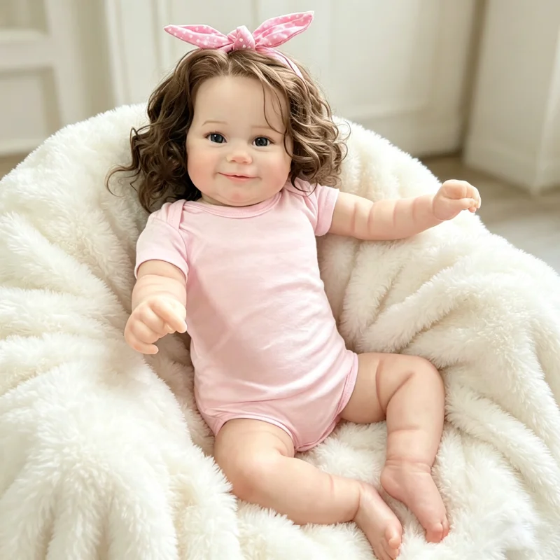 60CM Realistic Baby Reborn Maddie Toddler Baby Girl with Hand-Painted 3D Skin & Hand-Rooted Hair Soft Cuddle Body Doll Gift