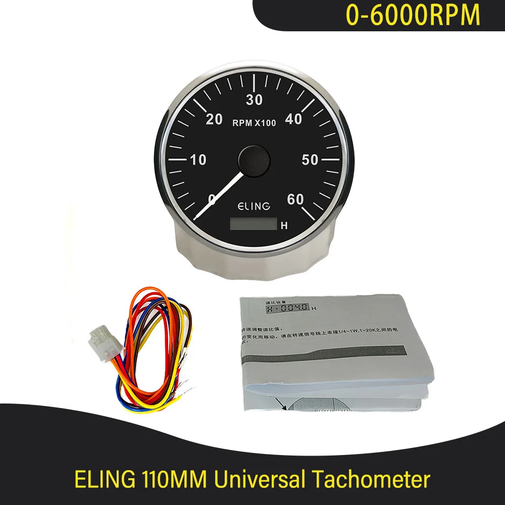 ELING 110mm Tachometer 3K RPM 0-4000RPM 6000RPM Gauge with Adjustable Hourmeter with Backlight for Boats Trucks