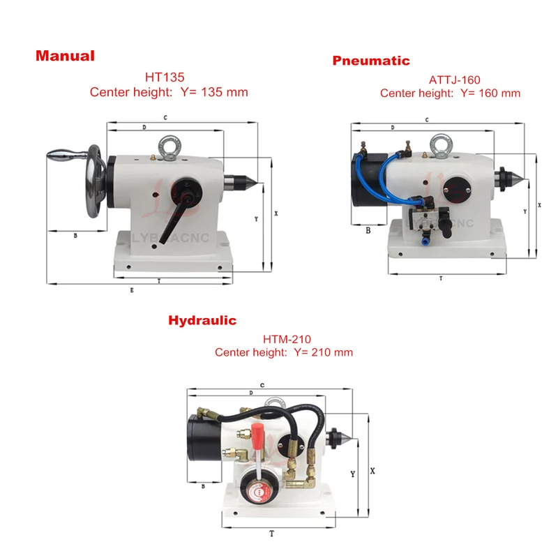 CNC Rotary Axis Tailstock Activity Tailstock Pneumatic Hydraulic Pressure 135/160/185/210mm for Engraver Milling Machine