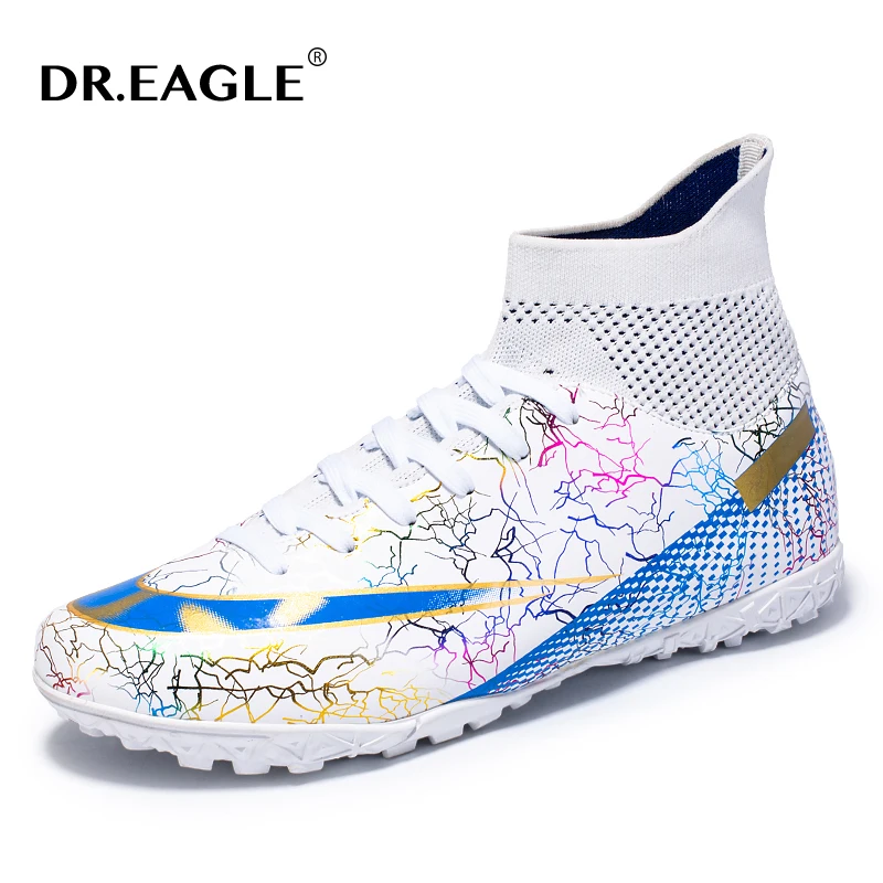 

DR.EAGLE Large Size 32-48 Adult FG/TF Soccer Shoes Non-Slip Football Boots Kids High Ankle Cleats Grass Training Sport Sneakers