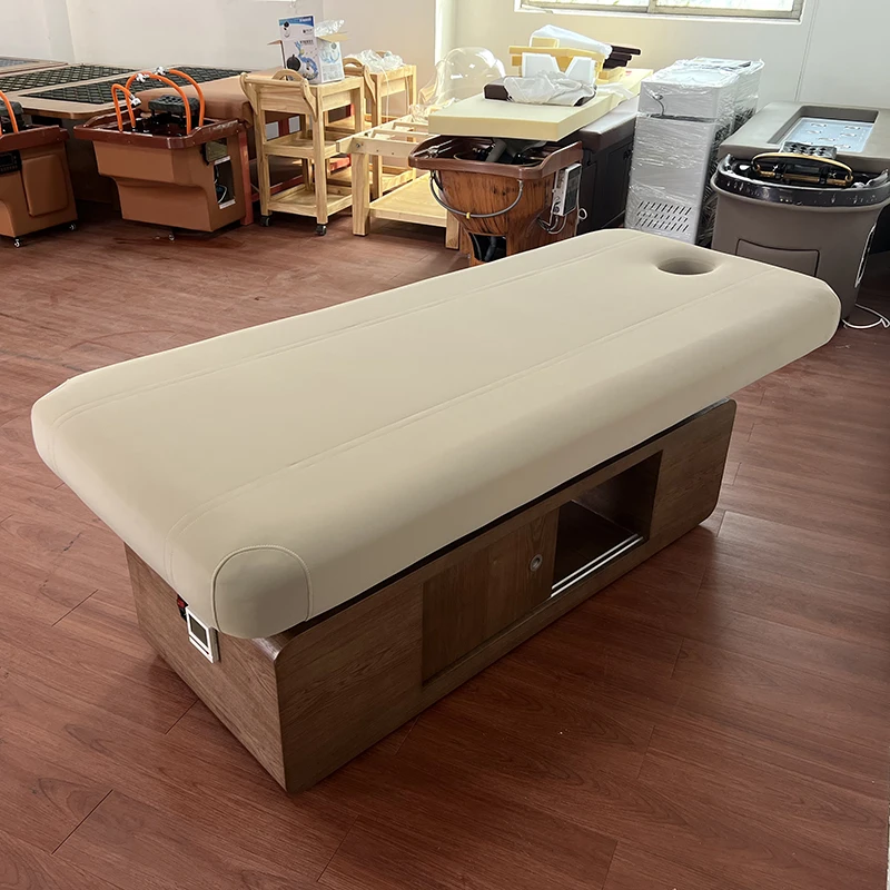 

Высококачественная подставка под дерево, двойная колонна, 4-моторная тайская массажная кровать, настраиваемая электрическая косметическая кровать, массажный стол, кровать для лица